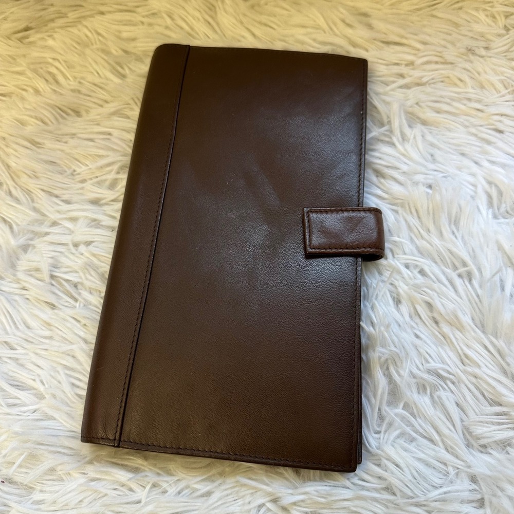 TUMI Vintage Brown Leather Long Bifold Organizer Wallet Card, Check Holder, Zip